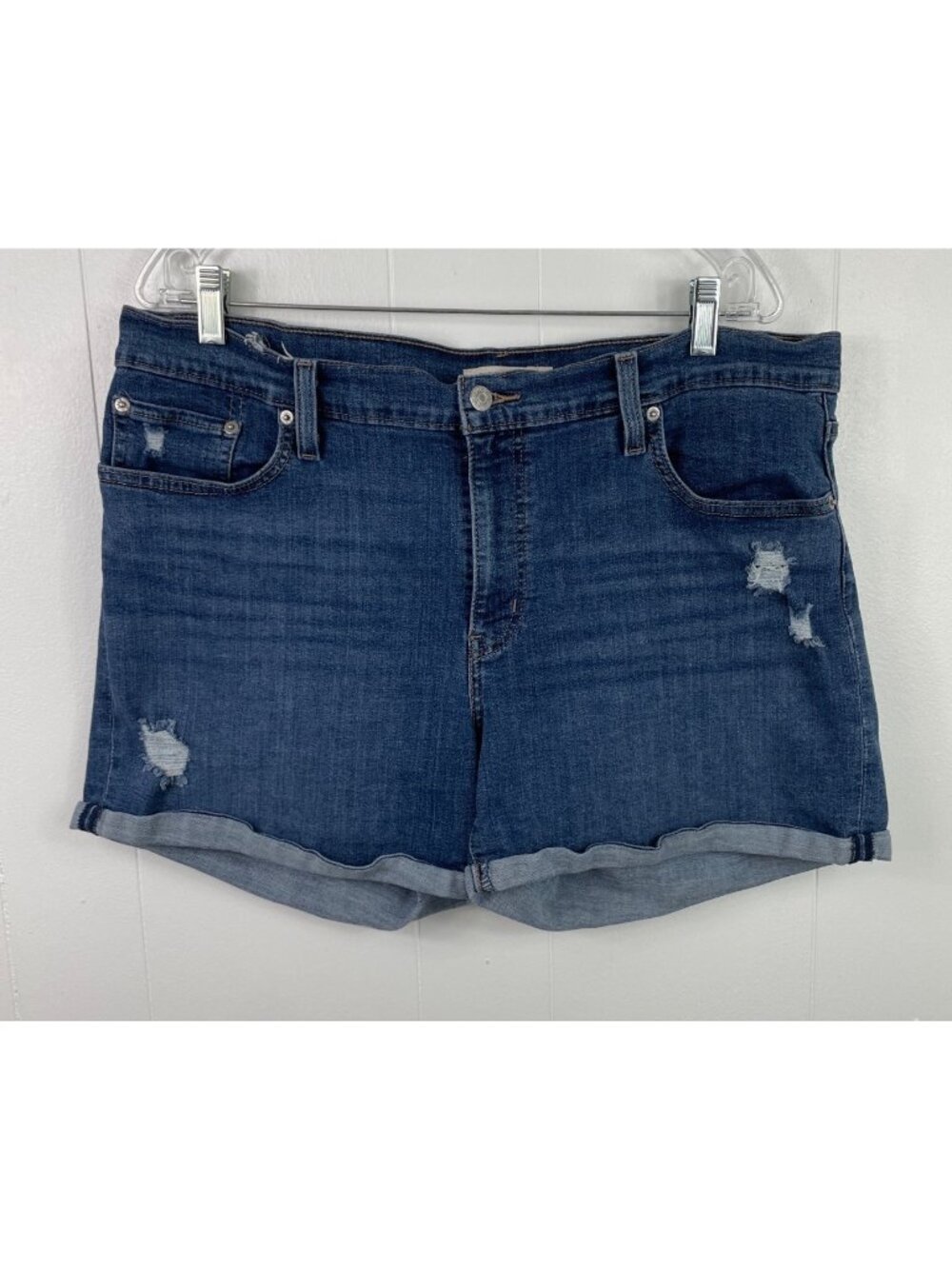 Levis Mid-Length Distressed Blue Denim Jean Shorts Womens Size 34 Folded Hem